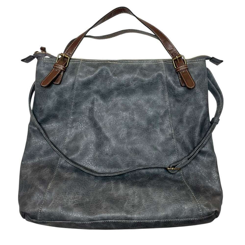 Brenice Large Faux Leather Grey Crossbody Hobo Bag with Contrast Straps - Picture 3 of 9